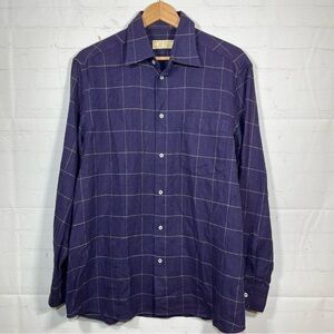 G Vasta Biella Collezioni Plaid Shirt Made in Italy Mens 16/41 Purple Soft